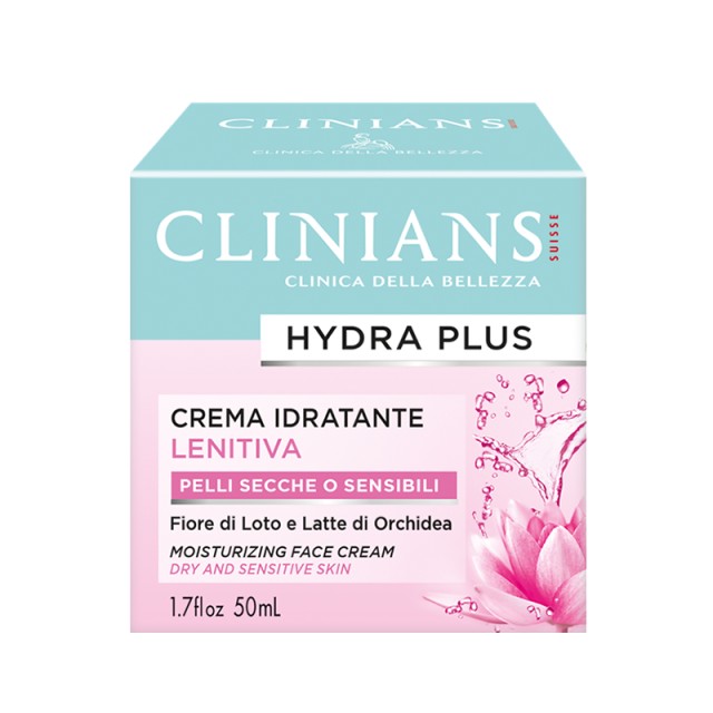 Clinians Hydra Plus Moisturizing Face Cream, Ενυδατική Κρέμα Προσώπου με Άνθος Λωτού & Γάλα Ορχιδέας για Ξηρό/ Ευαίσθητο Δέρμα, 50ml
