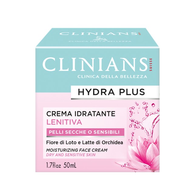 Clinians Hydra Plus Moisturizing Soothing Face Cream, Ενυδατική Κρέμα Προσώπου με Άνθος Λωτού & Γάλα Ορχιδέας για Ξηρό/ Ευαίσθητο Δέρμα, 50ml