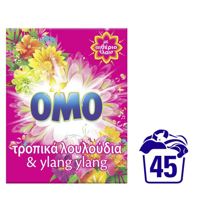 Omo Τροπικά Λουλούδια & Ylang Ylang, Σκόνη Πλυντηρίου Ρούχων, 2,520kg, 45 μεζούρες