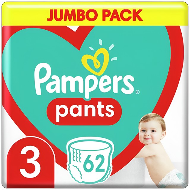Pampers Pants, Βρεφικές Πάνες Βρακάκι No3 (6-11 kg), 62τμχ, JUMBO PACK
