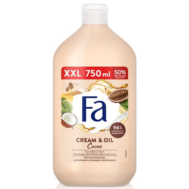 Fa Cream & Oil Cacao Butter Cream Bath, Αφρόλουτρο, 750ml