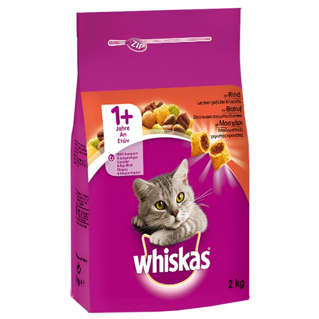 Whiskas Adult, Πλήρης Ξηρά Τροφή για Γάτες Κροκέτες με Μοσχάρι, 2kg