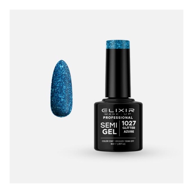 Elixir Semi Gel Νο1027 Glitter Azure Ημιμόνιμο Βερνίκι 8 ml