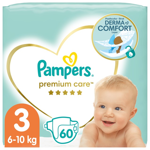 Pampers Premium Care, Βρεφικές Πάνες No3 (6-10kg), 60τμχ, JUMBO PACK