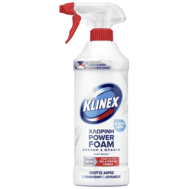 Klinex Power Foam Αφρός Καθαρισμού Μπάνιου Με Χλώριο, 435ml