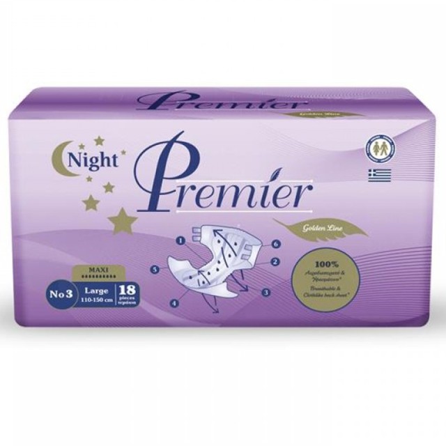 Premier Golden Line Maxi Night, Πάνες Ακράτειας Νυκτός, Νο3 Large, 18τμχ