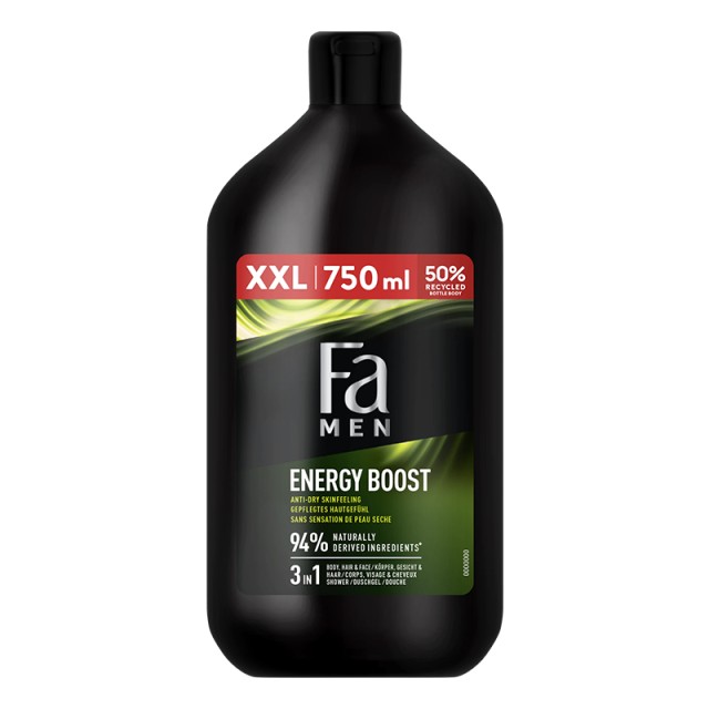 Fa Men Energy Boost ΧΧL Αφρόλουτρο 3 σε 1 για Μαλλιά, Σώμα & Πρόσωπο, 750ml