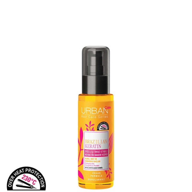 Urban Care Brazilian Keratin Straightening Keratin Cure, Εντατική Θεραπεία Περιποίησης για Ξηρά, Θαμπά & Φριζαρισμένα Μαλλιά, με Προστασία UV, 75ml