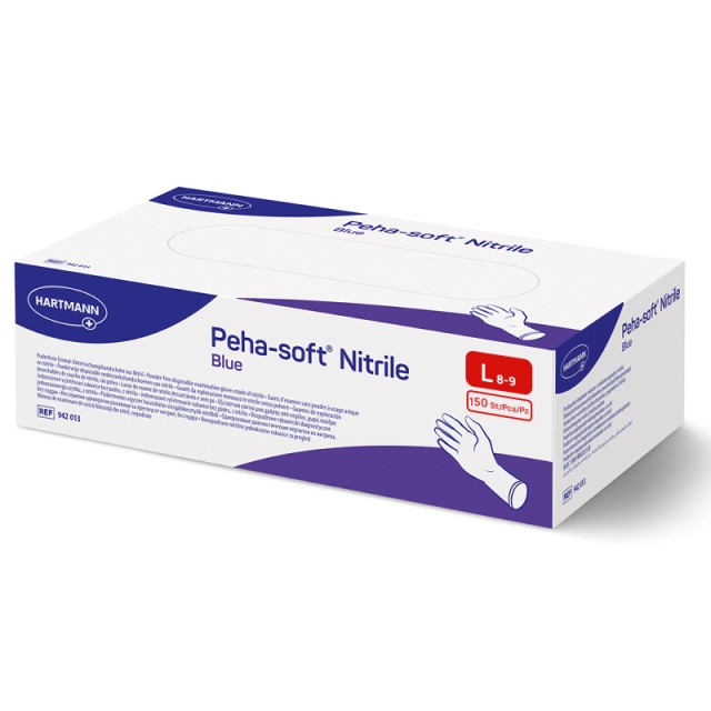 Peha-soft Nitrile Blue No Large, Γάντια Νιτριλίου Μίας Χρήσης Χωρίς Πούδρα - Συσκευασία 150 τεμαχίων