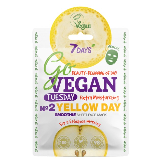 7DAYS GoVegan Sheet Mask Yellow Day Tuesday, Υφασμάτινη Μάσκα Προσώπου για Ενυδάτωση και Λάμψη του Δέρματος, 25gr