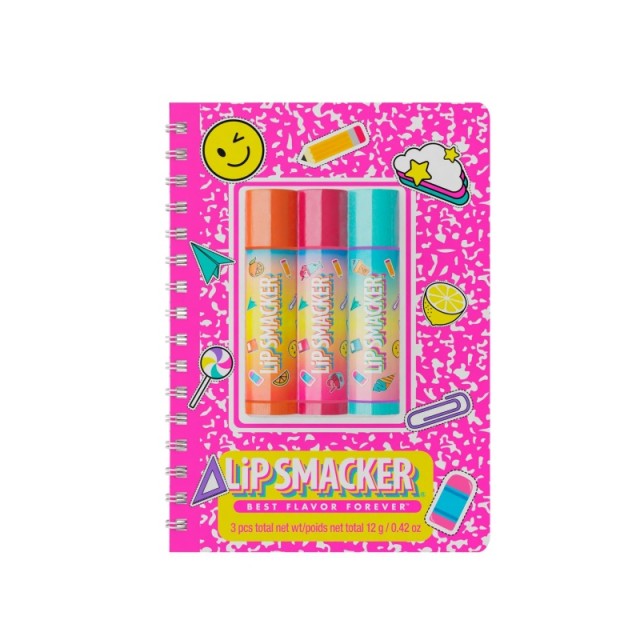 Lip Smacker Limited Edition Back to School Spiral Notebook Trio Lip Balm, Σετ Lip Balm & Σημειωματάριο Ροζ, 3x4g