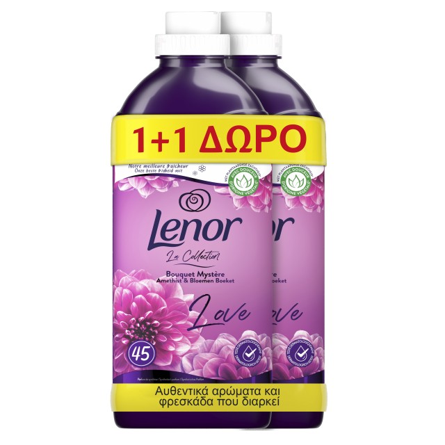 Lenor Amethyst & Floral Bouquet Μαλακτικό Ρούχων 1035lt - 90 Μεζούρες (45μεζ+45 ΔΩΡΟ), 2,06 Kg