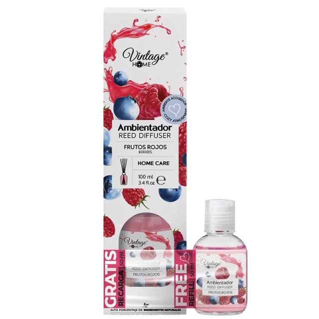 Vintage Home Red Berries Reed Diffuser, Αρωματικός Διαχυτήρας σε Στικ 100 ml + 50 ml Ανταλλακτικό
