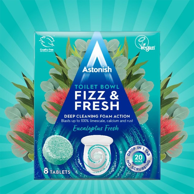 Astonish Toilet Bowl Fizz & Fresh Tabs Eucalyptus Fresh, Αναβράζουσα Καθαριστική Ταμπλέτα για Βαθύ Καθαρισμό Λεκάνης, 8 ταμπλέτες