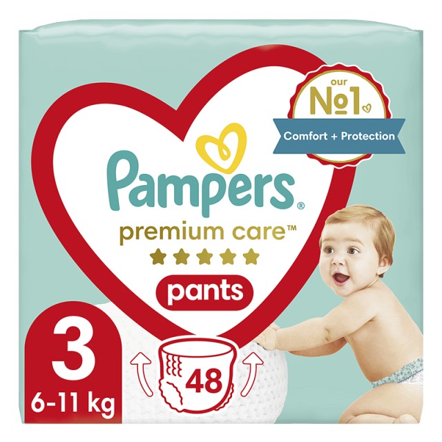 Pampers Premium Care Pants, Πάνες Βρακάκι No3 (6-11kg), 48τμχ, JUMBO PACK