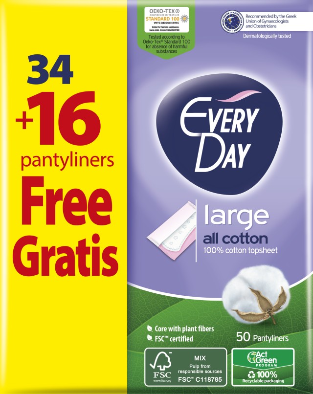 Every Day Σερβιετάκια All Cotton LARGE οικονομική συσκευασία 34 τεμ. + 16 τεμ. Δώρο