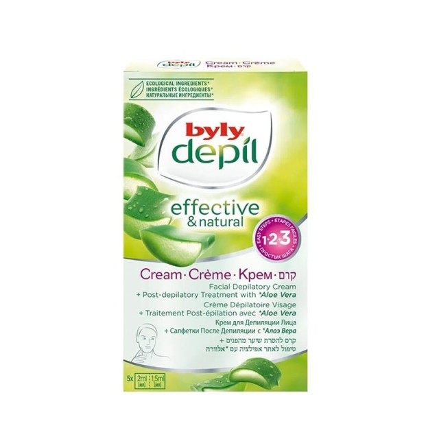 Byly Depil Aloe Cream, Κρέμα Αποτρίχωσης Προσώπου 2x5ml