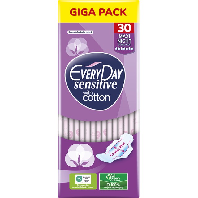 EveryDay Σερβιέτες Sensitive with Cotton MAXI NIGHT Ultra Plus GIGA PACK, 30 τεμ.