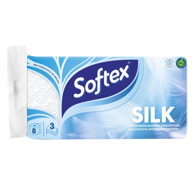 Softex Silk, Χαρτί Υγείας 3φυλλο 95g, 8τμχ