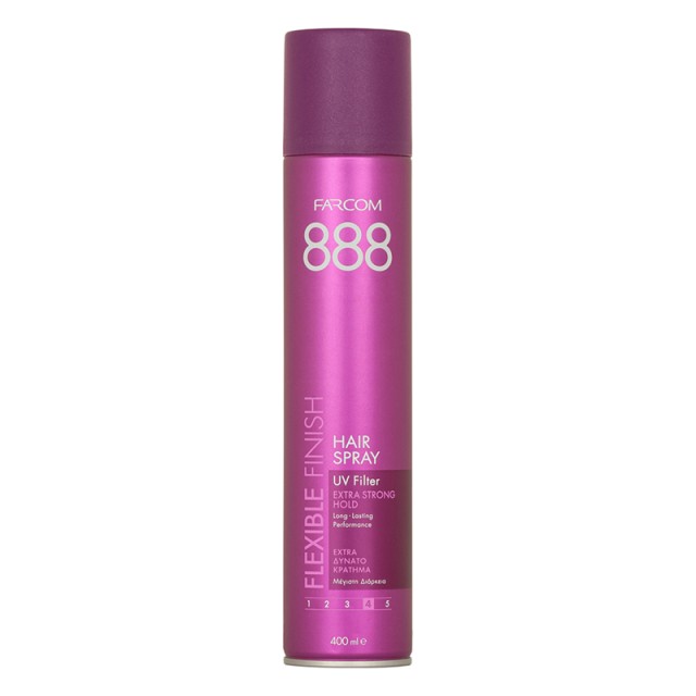 Farcom 888 Extra Hold Hairspray, Λακ για Extra Δυνατό Κράτημα στα Μαλλιά, 400ml