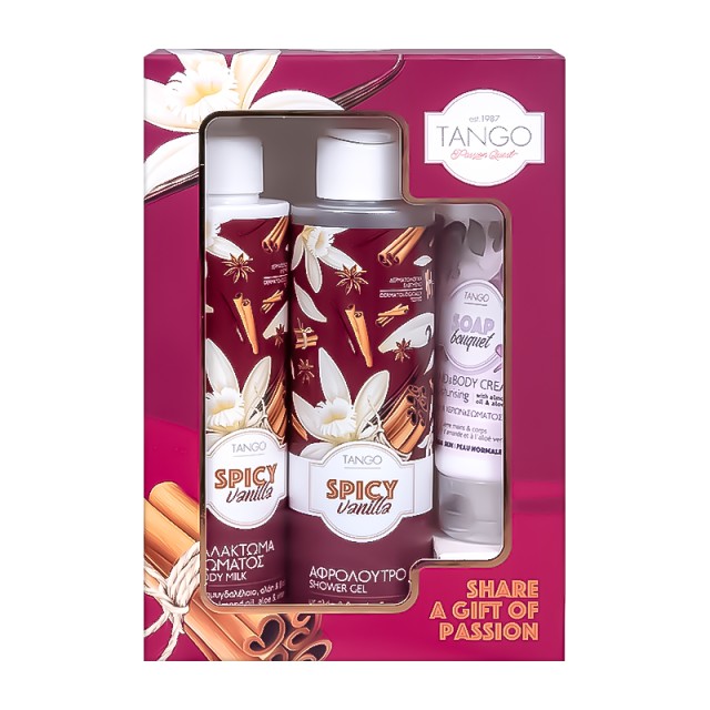 Tango Body Gift Set Spicy Vanilla & Soap Bouquet, Αφρόλουτρο 250ml + Γαλάκτωμα Σώματος 250ml + Κρέμα Χεριών 80ml, Σετ Δώρου
