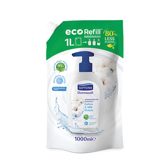 Septona Dermasoft Cotton & Milk Protein Eco Refill, Ανταλλακτικό Κρεμοσάπουνο, 1000ml