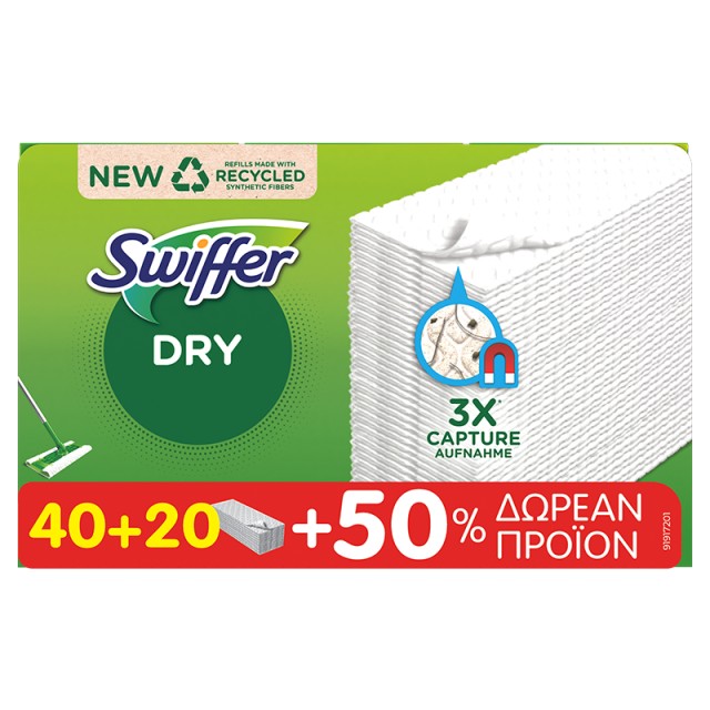 Swiffer Ανταλλακτικά Στεγνά Πανάκια Πατώματος - 40+20 Πανάκια δώρο