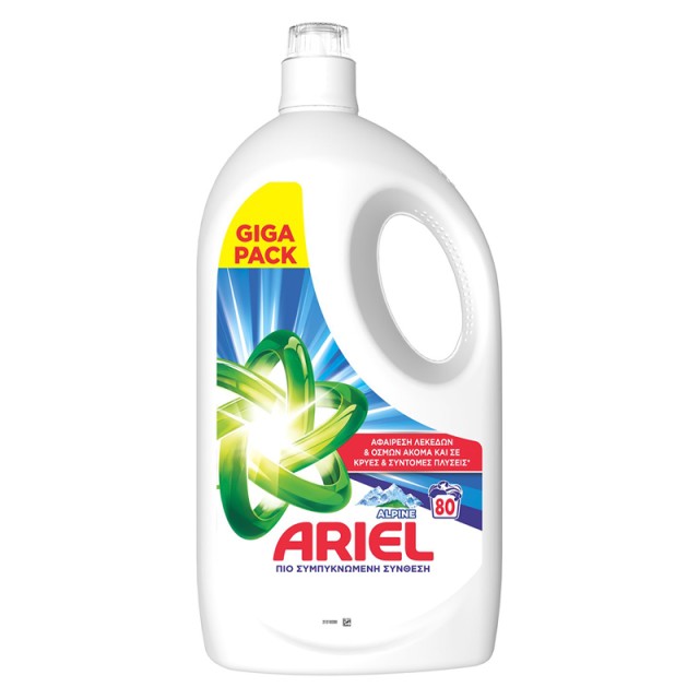 Ariel Alpine, Υγρό Απορρυπαντικό Πλυντηρίου Ρούχων, 80 μεζούρες, 3600ml