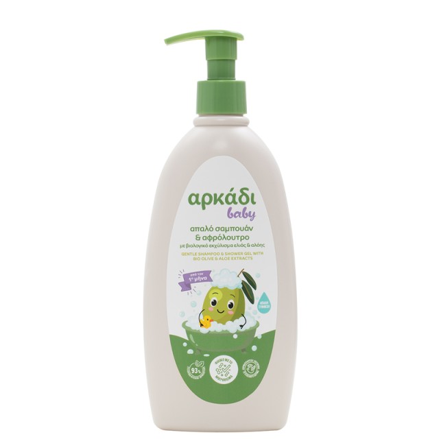 Αρκάδι Baby Απαλό Σαμπουάν & Αφρόλουτρο με Βιολογικό Εκχύλισμα Ελιάς & Αλόης 1m+, 480ml