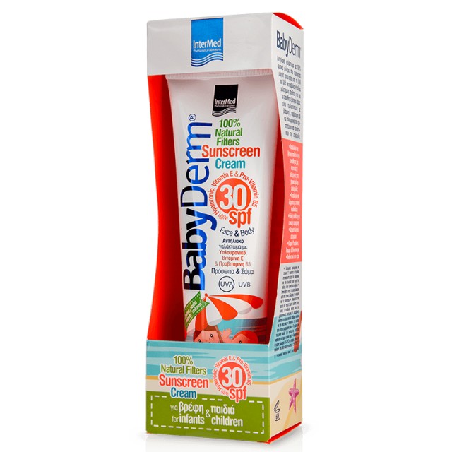 Intermed BabyDerm Sunscreen Cream SPF30, Αντηλιακό Γαλάκτωμα για Πρόσωπο & Σώμα για Βρέφη & Παιδιά με 100% Φυσικά Φίλτρα, 300ml