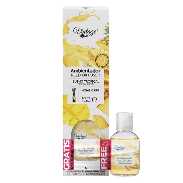 Vintage Home Tropical Dream Reed Diffuser, Αρωματικός Διαχυτήρας σε Στικ 100 ml + 50 ml Ανταλλακτικό
