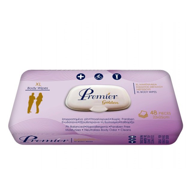 Premier Golden XLΥγρά Μαντηλάκια Καθαρισμού με Καπάκι, 22 x 25cm, 48 τεμ.