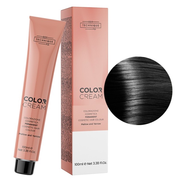 Technique Color Cream Natural Shades, Μόνιμη Βαφή σε Σωληνάριο, 100ml - Μαύρο 1