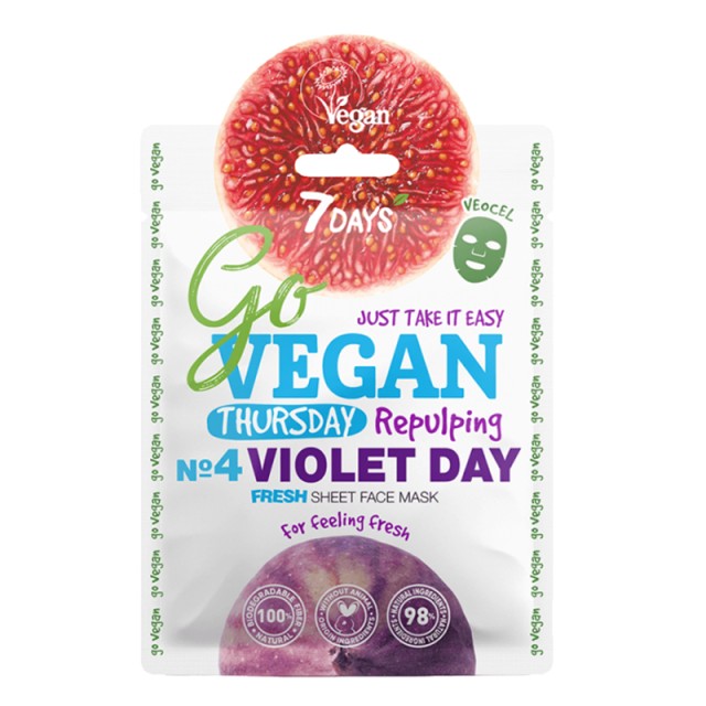 7DAYS GoVegan Sheet Mask Violet Day Thursday, Υφασμάτινη Μάσκα Προσώπου για Αναζωογόνηση και Αποκάσταση της Ελαστικότητας του Δέρματος, 25gr