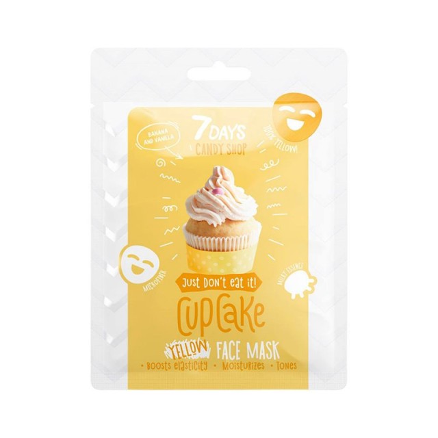 7DAYS Candy Shop Face Mask Cupcake Banana And Vanilla, Μάσκα Προσώπου για Ελαστικότητα, Θρέψη & Ενυδάτωση, 25gr