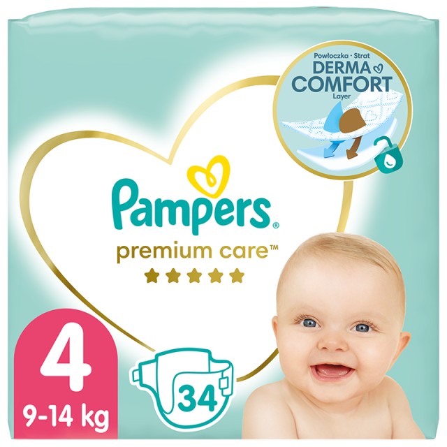 Pampers Premium Care Πάνα Μέγεθος 4, (9kg-14kg) - 34 Πάνες