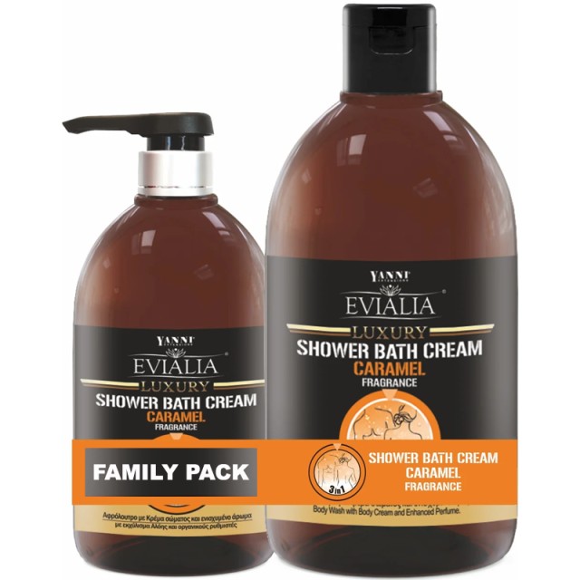 Evialia Luxury Shower Bath Cream, Caramel Set 1 lt +500ml, Αφρόλουτρο Με Κρέμα Σώματος Σετ 1lt +500ml