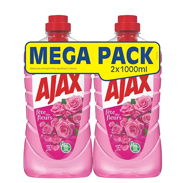 Ajax Fête des Fleurs Ρόδο της Αυγής, Καθαριστικό Πατώματος Με Αιθέρια Έλαια MEGA PACK, 2x1lt