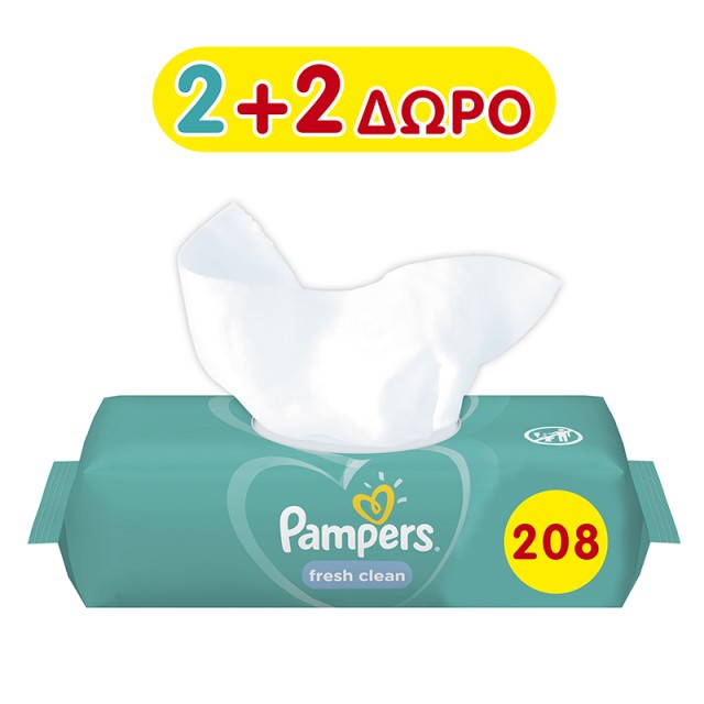 Pampers Fresh Clean Μωρομάντηλα, 4x52τμχ, 2+2 ΔΩΡΟ