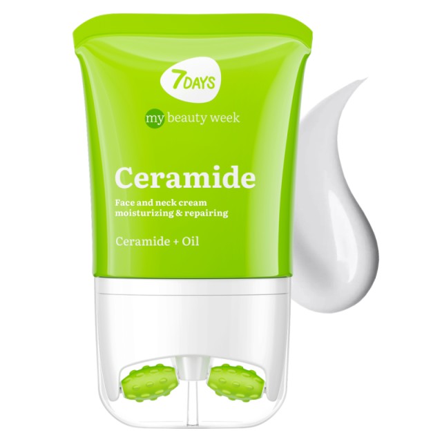 7DAYS MB Ceramide Face&Neck Moist&Repair & Face/Neck Roller, Eνυδατική Kρέμα για Πρόσωπο & Λαιμό με Κεραμίδια, 80ml