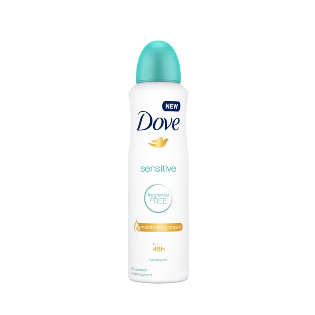 Dove Sensitive χωρίς άρωμα, Γυναικείο Υποαλλεργικό Αποσμητικό Σπρέι, 150ml