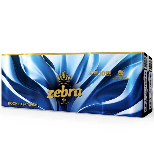 Zebra Χαρτομάντηλα Τσέπης, 4φυλλα, 10x9τμχ