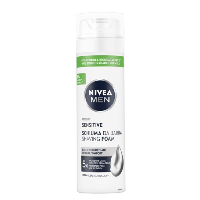 Nivea Men Sensitive Ανδρικός Αφρός Ξυρίσματος για Ευαίσθητες Επιδερμίδες με 0% Alcohol, 200ml