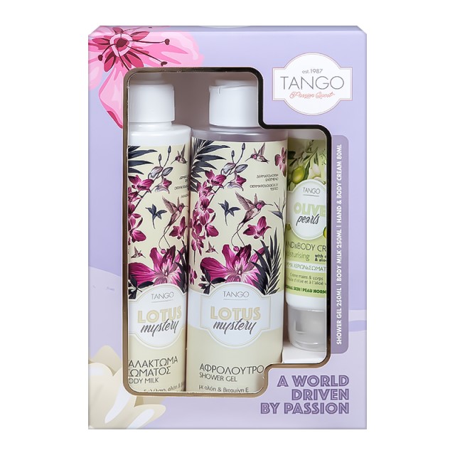 Tango Body Gift Set Lotus Mystery & Olive Pearls, Αφρόλουτρο 250ml + Γαλάκτωμα Σώματος 250ml + Κρέμα Χεριών 80ml, Σετ Δώρου