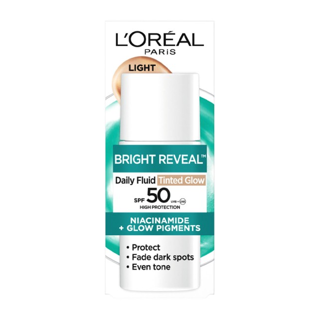 LOreal Paris Bright Reveal Daily Fluid Tinted Glow Light SPF50 Κρέμα με Χρώμα, 50ml