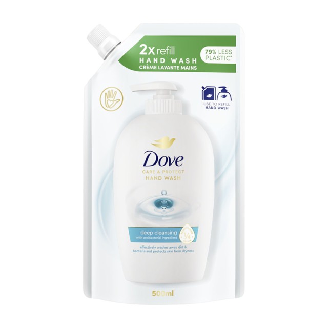 Dove Liquid Hand Soap Refill Care & Protect, Ενυδατικό Κρεμοσάπουνο με Αντιβακτηριακό Συστατικό, Ανταλλακτικό, 500ml