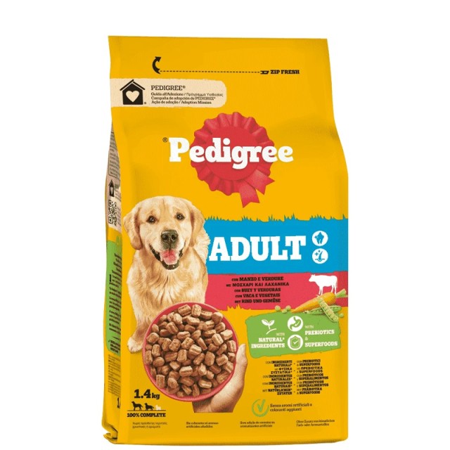 Pedigree Adult Dry Beef & Vegetables, Πλήρης Ξηρά Τροφή για Ενήλικους Σκύλους Μοσχάρι και Λαχανικά, 1,4kg