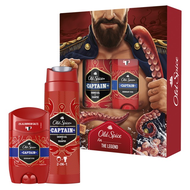 Old Spice For The Legend Box με Captain Shower Gel & Shampoo Σαμπουάν & Αφρόλουτρο 2 σε 1, 250ml & Captain Deodorant Stick Αποσμητικό Στικ, 50ml