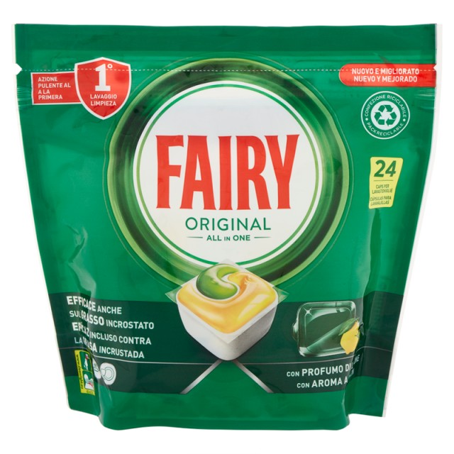 Fairy All in One Original Λεμόνι, Κάψουλες Πλυντηρίου Πιάτων, 24 κάψουλες