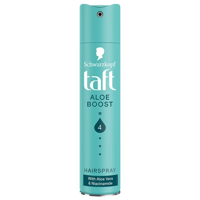 Schwarzkopf Taft Aloe Boost Hairspray, Λακ Μαλλιών Νο 4 Δυνατό Κράτημα, με Αλόη & Νιασιναμίδη 250ml